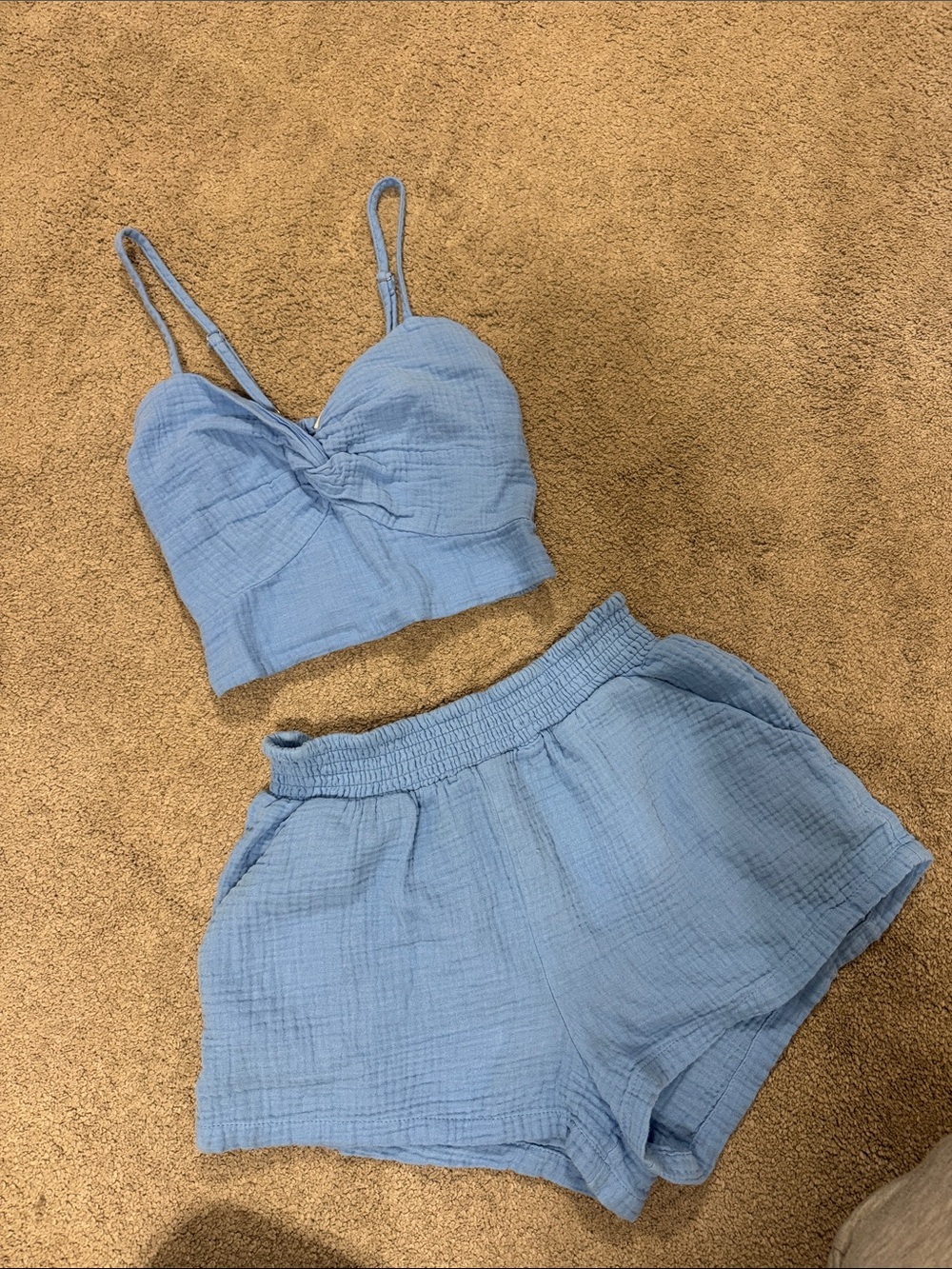 Ocean Drive Light Blue Gauze Tie-Front Crop Top
